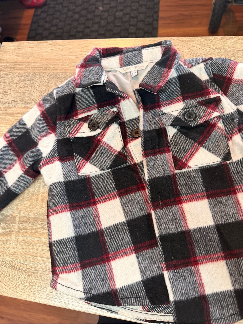 George Kids Black, White & Red Plaid Button-Front Jacket
